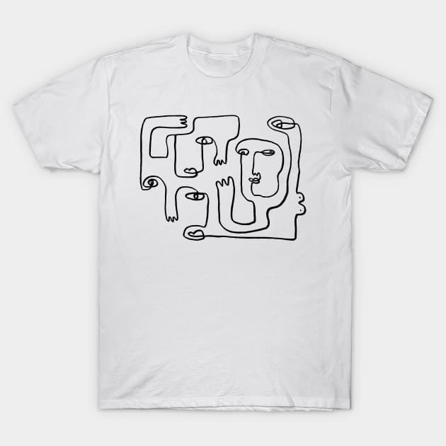 One line abstract faces T-Shirt by foxeyedaisy